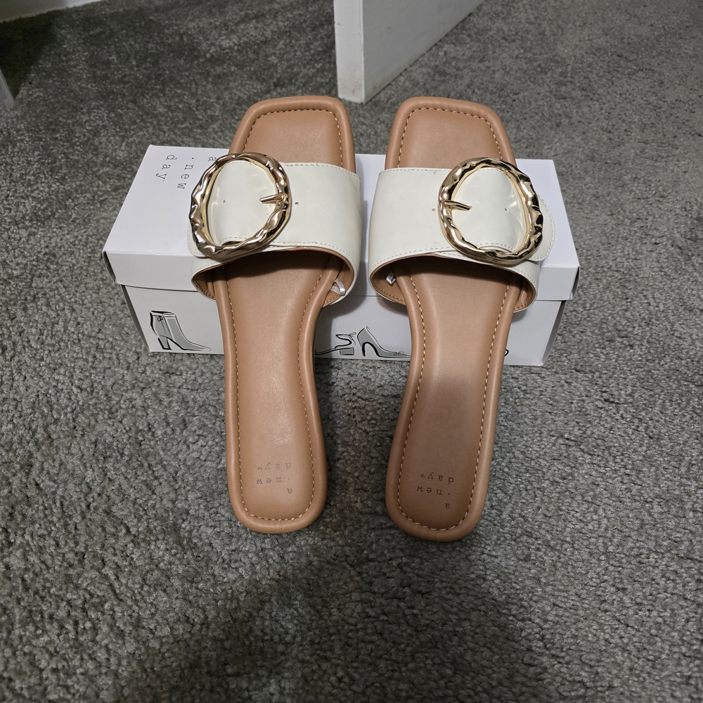 a. new day Bennie Sandals in Cream with Gold Buckle